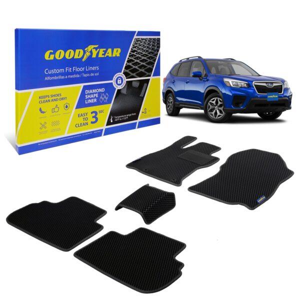 Goodyear Custom Fit Car Floor Liners for Subaru Forester 2019-2021, Black/Black 5 Pc. Set, All-Weather Diamond Shape Liner Traps Dirt, Liquid, Precision Interior Coverage - GY004039