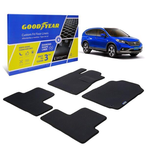 Goodyear Custom Fit Car Floor Liners for Honda CR-V 2012-2016, Black/Black 4 Pc. Set, All-Weather Diamond Shape Liner Traps Dirt, Liquid, Rain and Dust, Precision Interior Coverage - GY004057