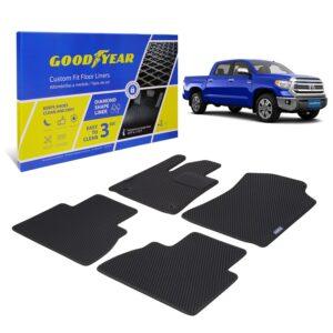 Goodyear Custom Fit Car Floor Liners for Toyota Tundra 2014-2021 CrewMax, Black/Black 4 Pc. Set, All-Weather Diamond Shape Liner Traps Dirt, Liquid, Precision Interior Coverage - GY004087