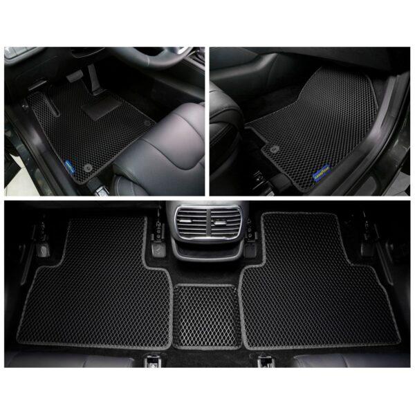 Goodyear Custom Fit Car Floor Liners for Hyundai Santa Fe 2019-2021, Black/Black 5 Pc. Set, All-Weather Diamond Shape Liner Traps Dirt, Liquid, Rain and Dust, Precision Interior Coverage - GY004099