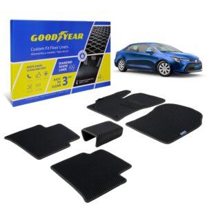 Goodyear Custom Fit Car Floor Liners for Toyota Corolla 2020-2021, Black/Black 5 Pc. Set, All-Weather Diamond Shape Liner Traps Dirt, Liquid, Rain and Dust, Precision Interior Coverage - GY004102