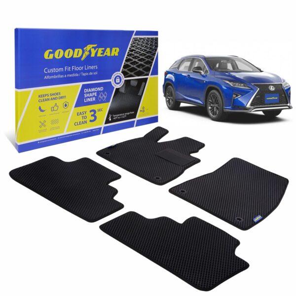 Goodyear Custom Fit Car Floor Liners for Lexus RX 2016-2021, Black/Black 4 Pc. Set, All-Weather Diamond Shape Liner Traps Dirt, Liquid, Rain and Dust, Precision Interior Coverage - GY004117