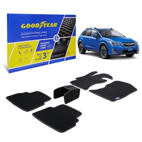 Goodyear Custom Fit Car Floor Liners for Subaru XV (Crosstrek) 2018-2021, Black/Black 5 Pc. Set, All-Weather Diamond Shape Liner Traps Dirt, Liquid, Precision Interior Coverage - GY004138