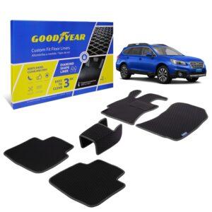 Goodyear Custom Fit Car Floor Liners for Subaru Outback 2015-2019, Black/Black 5 Pc. Set, All-Weather Diamond Shape Liner Traps Dirt, Liquid, Precision Interior Coverage - GY004141