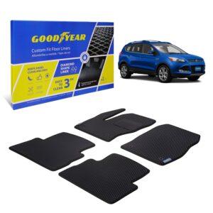 Goodyear Custom Fit Car Floor Liners for Ford Escape 2013-2019, Black/Black 4 Pc. Set, All-Weather Diamond Shape Liner Traps Dirt, Liquid, Rain and Dust, Precision Interior Coverage - GY004144