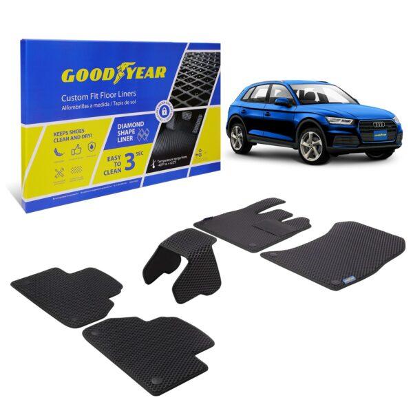 Goodyear Custom Fit Car Floor Liners for Audi Q5 2018-2021, Black/Black 5 Pc. Set, All-Weather Diamond Shape Liner Traps Dirt, Liquid, Rain and Dust, Precision Interior Coverage - GY004147