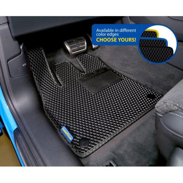 Goodyear Custom Fit Car Floor Liners for Audi Q5 2018-2021, Black/Black 5 Pc. Set, All-Weather Diamond Shape Liner Traps Dirt, Liquid, Rain and Dust, Precision Interior Coverage - GY004147