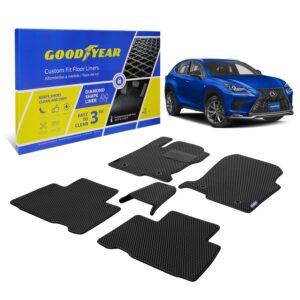 Goodyear Custom Fit Car Floor Liners for Lexus NX 2015-2021, Black/Black 5 Pc. Set, All-Weather Diamond Shape Liner Traps Dirt, Liquid, Precision Interior Coverage - GY004150