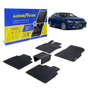 Goodyear Custom Fit Car Floor Liners for Lexus ES 2019-2021, Black/Black 5 Pc. Set, All-Weather Diamond Shape Liner Traps Dirt, Liquid, Precision Interior Coverage - GY004153