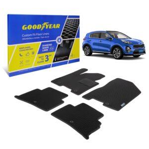 Goodyear Custom Fit Car Floor Liners for Kia Sportage 2017-2022/Hyundai Tucson 2019-2021, Black/Black, All-Weather Diamond Shape Liner Traps Dirt, Liquid, Precision Interior Coverage - GY004168