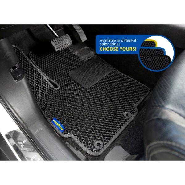 Goodyear Custom Fit Car Floor Liners for Mitsubishi Outlander 2014-2020, Black/Black 5 Pc. Set, All-Weather Diamond Shape Liner Traps Dirt, Liquid, Precision Interior Coverage - GY004177