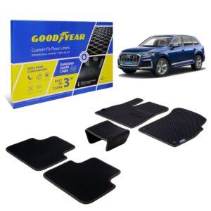 Goodyear Custom Fit Car Floor Liners for Audi Q7 2017-2021, Black/Black 5 Pc. Set, All Weather Diamond Shape Liner Traps Dirt, Liquid, Rain and Dust, Precision Interior Coverage - GY004180