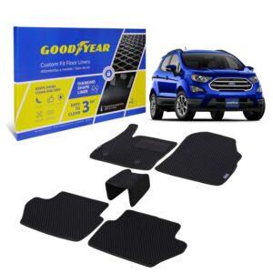 Goodyear Custom Fit Car Floor Liners for Ford EcoSport 2018-2021, Black/Black 5 Pc. Set, All-Weather Diamond Shape Liner Traps Dirt, Liquid, Precision Interior Coverage - GY004207