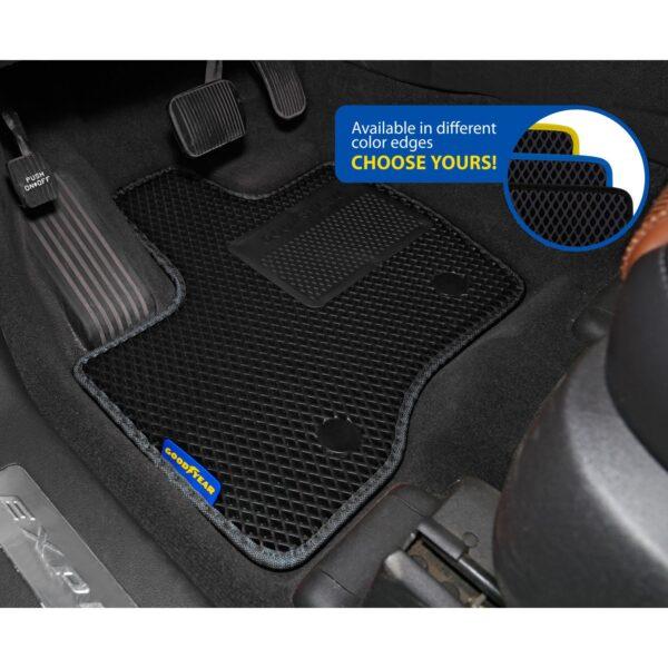 Goodyear Custom Fit Car Floor Liners for Ford Explorer 2011-2014, Black/Black 7 Pc. Set, All-Weather Diamond Shape Liner Traps Dirt, Liquid, Precision Interior Coverage - GY004210