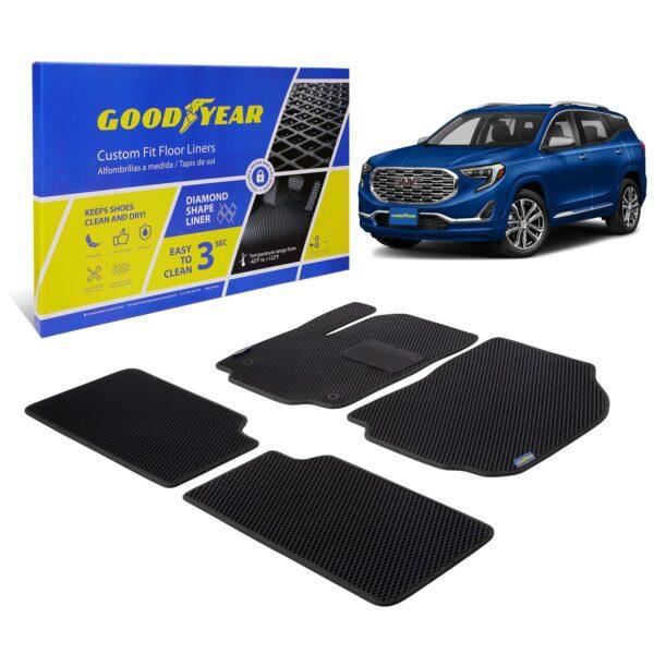 Goodyear Custom Fit Car Floor Liners for GMC T?rrain 2018-2021, Black/Black 4 Pc. Set, All-Weather Diamond Shape Liner Traps Dirt, Liquid, Precision Interior Coverage - GY004213