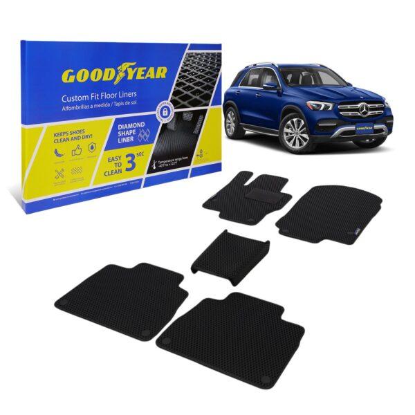 Goodyear Custom Fit Car Floor Liners for Mercedes GLE-Class 2020-2021, Black/Black 5 Pc. Set, All-Weather Diamond Shape Liner Traps Dirt, Liquid, Precision Interior Coverage - GY004231