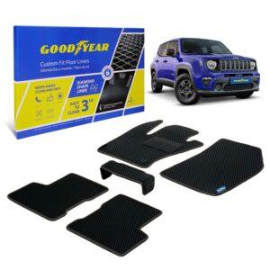 Goodyear Custom Fit Car Floor Liners for Jeep Renegade 2015-2021, Black/Black 5 Pc. Set, All-Weather Diamond Shape Liner Traps Dirt, Liquid, Precision Interior Coverage - GY004246