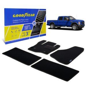 Goodyear Custom Fit Car Floor Liners for Ford F-250 2012-2016 SuperCrew, Black/Black 4 Pc. Set, All-Weather Diamond Shape Liner Traps Dirt, Liquid, Precision Interior Coverage - GY004255