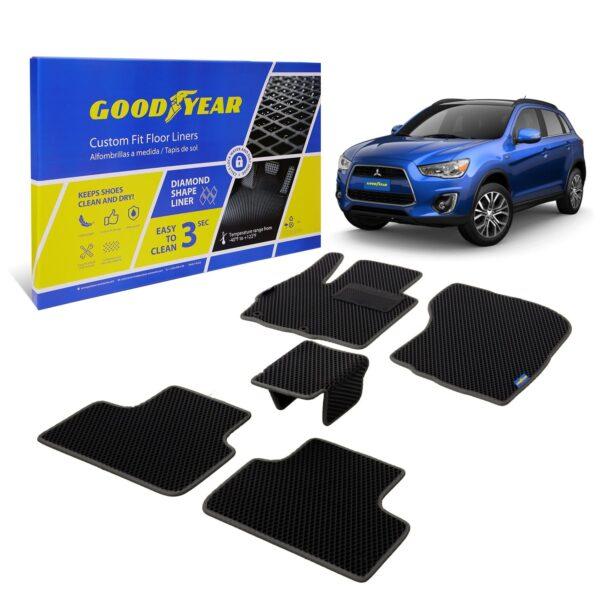 Goodyear Custom Fit Car Floor Liners for Mitsubishi Outlander Sport 2011-2021, Black/Black 5 Pc. Set, All-Weather Diamond Shape Liner Traps Dirt, Liquid, Precision Interior Coverage - GY004258