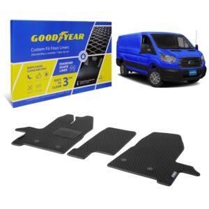 Goodyear Custom Fit Car Floor Liners for Ford Transit 2015-2020, Black/Black 3 Pc. Set, All-Weather Diamond Shape Liner Traps Dirt, Liquid, Precision Interior Coverage - GY004270