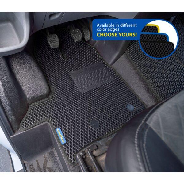 Goodyear Custom Fit Car Floor Liners for Ford Transit 2015-2020, Black/Black 3 Pc. Set, All-Weather Diamond Shape Liner Traps Dirt, Liquid, Precision Interior Coverage - GY004270