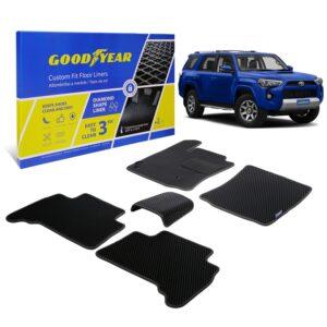 Goodyear Custom Fit Car Floor Liners for Toyota 4Runner 2010-2012, Black/Black 5 Pc. Set, All-Weather Diamond Shape Liner Traps Dirt, Liquid, Precision Interior Coverage - GY004276