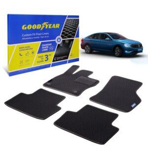 Goodyear Custom Fit Car Floor Liners for Volkswagen (VW) Jetta 2019-2021, Black/Black 4 Pc. Set, All-Weather Diamond Shape Liner Traps Dirt, Liquid, Precision Interior Coverage - GY004279