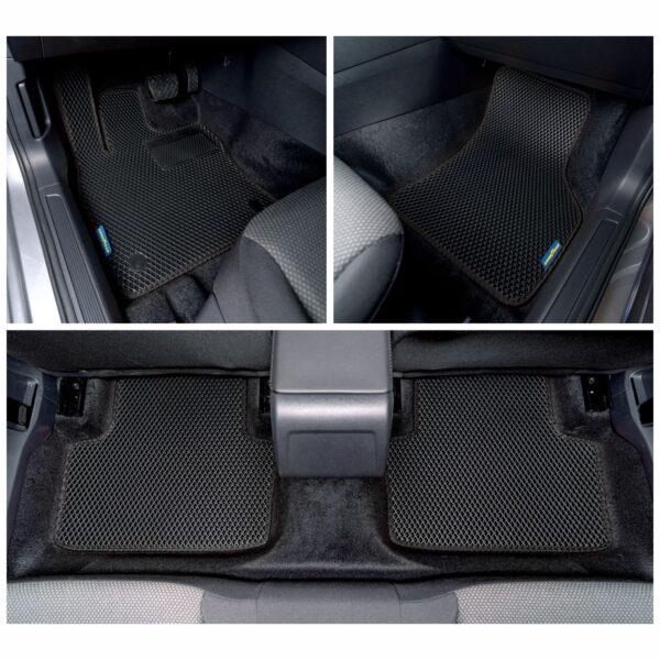 Goodyear Custom Fit Car Floor Liners for Volkswagen (VW) Jetta 2019-2021, Black/Black 4 Pc. Set, All-Weather Diamond Shape Liner Traps Dirt, Liquid, Precision Interior Coverage - GY004279