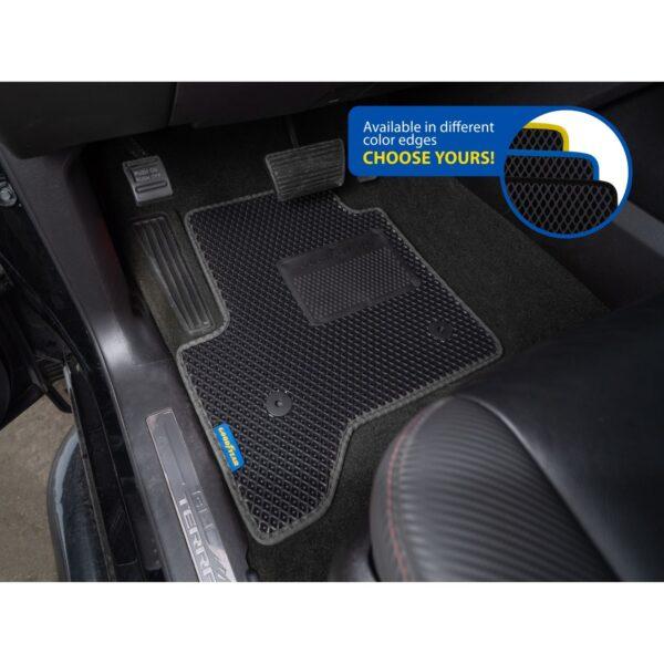 Goodyear Custom Fit Car Floor Liners for Chevrolet (Chevy) Silverado/for GMC Sierra 2014-2018 Double Cab, Black/Black, All-Weather Diamond Shape Liner Traps Dirt,Precision Interior Coverage - GY004282