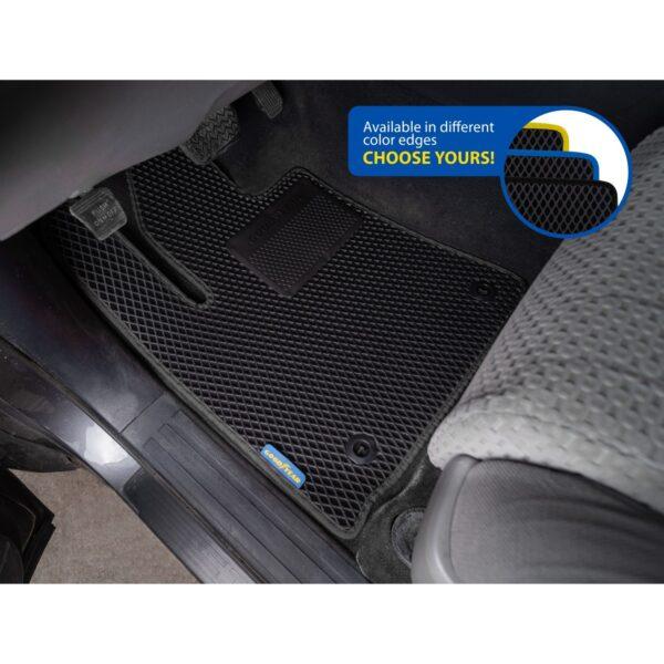 Goodyear Custom Fit Car Floor Liners for Toyota Tundra 2012-2021 Double Cab, Black/Black 4 Pc. Set, All-Weather Diamond Shape Liner Traps Dirt, Liquid, Precision Interior Coverage - GY004315