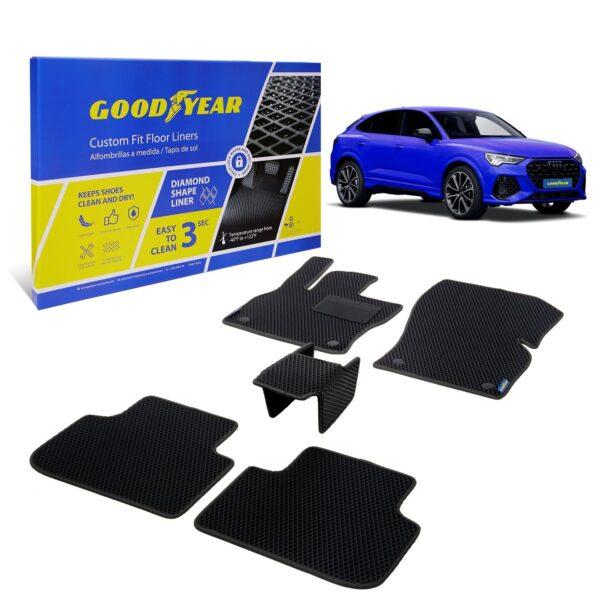 Goodyear Custom Fit Car Floor Liners for Audi Q3 SPORTBACK 2020-2021, Black/Black 5 Pc. Set, All-Weather Diamond Shape Liner Traps Dirt, Liquid, Precision Interior Coverage - GY004324