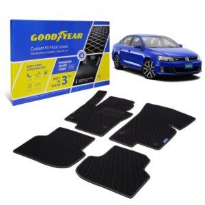 Goodyear Custom Fit Car Floor Liners for Volkswagen (VW) Jetta 2011-2018, Black/Black 4 Pc. Set, All-Weather Diamond Shape Liner Traps Dirt, Liquid, Precision Interior Coverage - GY004345