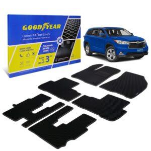 Goodyear Custom Fit Car Floor Liners for Toyota Highlander 2014-2019, Black/Black 6 Pc. Set, All-Weather Diamond Shape Liner Traps Dirt, Liquid, Precision Interior Coverage - GY004354