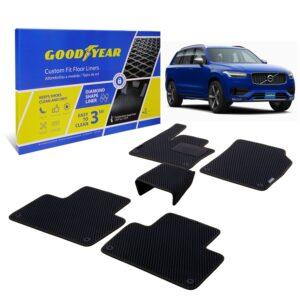 Goodyear Custom Fit Car Floor Liners for Volvo XC90 2016-2021, Black/Black 5 Pc. Set, All-Weather Diamond Shape Liner Traps Dirt, Liquid, Precision Interior Coverage - GY004360