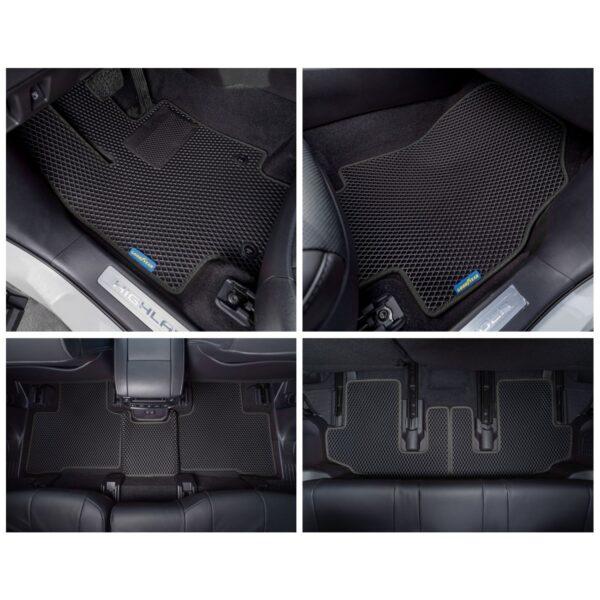 Goodyear Custom Fit Car Floor Liners for Toyota Highlander 2020-2021, Black/Black 7 Pc. Set, All-Weather Diamond Shape Liner Traps Dirt, Liquid, Precision Interior Coverage - GY004369