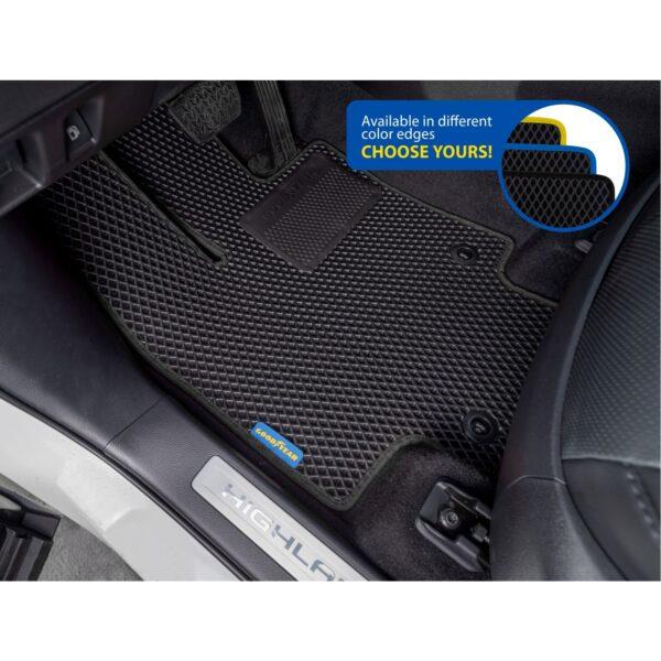 Goodyear Custom Fit Car Floor Liners for Toyota Highlander 2020-2021, Black/Black 7 Pc. Set, All-Weather Diamond Shape Liner Traps Dirt, Liquid, Precision Interior Coverage - GY004369