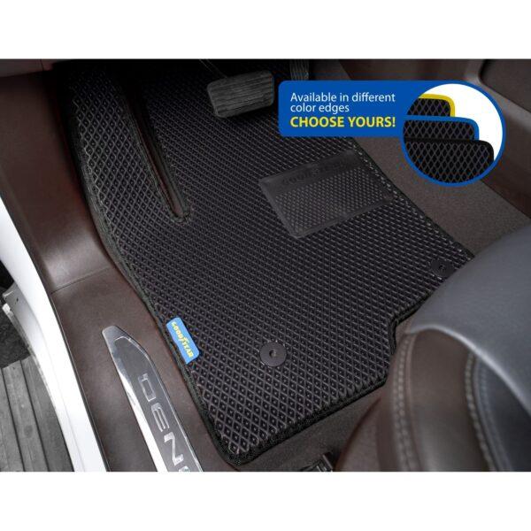 Goodyear Custom Fit Car Floor Liners for Chevrolet (Chevy) Silverado/GMC Sierra 2019-2021 Double Cab, Black/Black, All-Weather Diamond Shape Liner Traps Dirt,Precision Interior Coverage - GY004372