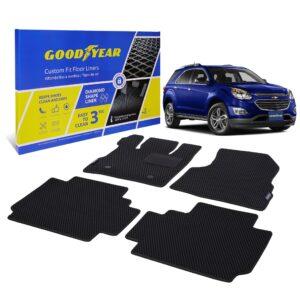 Goodyear Custom Fit Car Floor Liners for Chevrolet (Chevy) Equinox 2011-2017, Black/Black 4 Pc. Set, All-Weather Diamond Shape Liner Traps Dirt, Liquid, Rain, Precision Interior Coverage - GY004375v