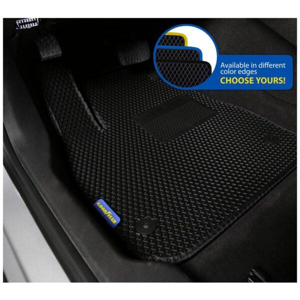 Goodyear Custom Fit Car Floor Liners for Chevrolet (Chevy) Malibu 2016-2021, Black/Black 5 Pc. Set, All-Weather Diamond Shape Liner Traps Dirt, Liquid, Precision Interior Coverage - GY004378