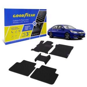 Goodyear Custom Fit Car Floor Liners for Honda Accord 2013-2017 Sedan, Black/Black 5 Pc. Set, All-Weather Diamond Shape Liner Traps Dirt, Liquid, Rain and Dust, Precision Interior Coverage - GY004384v