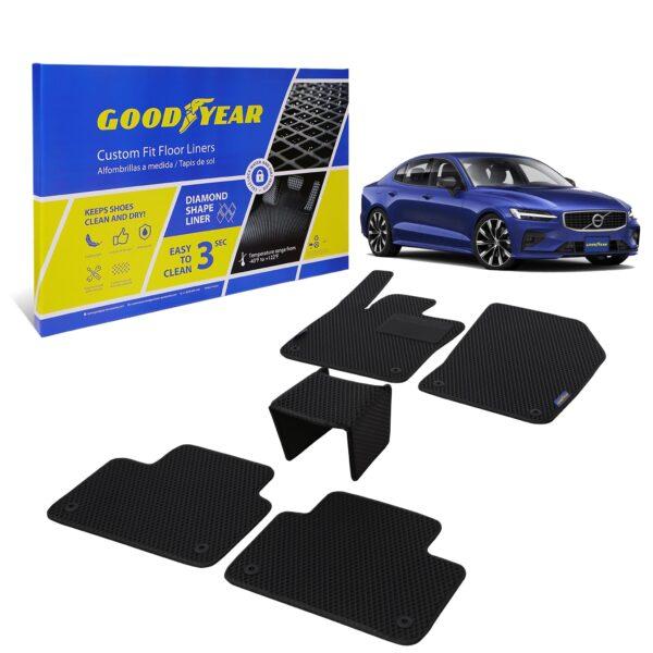 Goodyear Custom Fit Car Floor Liners for Volvo S60 2019-2021, Black/Black 5 Pc. Set, All-Weather Diamond Shape Liner Traps Dirt, Liquid, Rain and Dust, Precision Interior Coverage - GY004393v