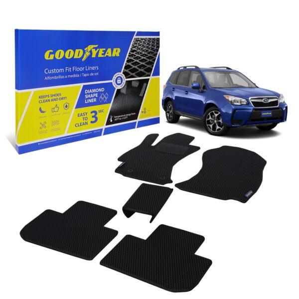 Goodyear Custom Fit Car Floor Liners for Subaru Forester 2014-2018, Black/Black 5 Pc. Set, All-Weather Diamond Shape Liner Traps Dirt, Liquid, Rain and Dust, Precision Interior Coverage - GY004399