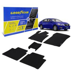 Goodyear Custom Fit Car Floor Liners for Nissan Altima 2013-2015, Black/Black 5 Pc. Set, All-Weather Diamond Shape Liner Traps Dirt, Liquid, Rain and Dust, Precision Interior Coverage - GY004402