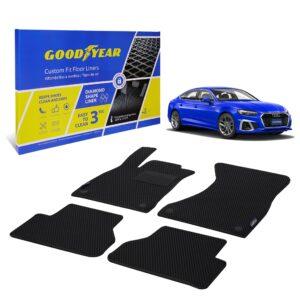 Goodyear Custom Fit Car Floor Liners for Audi A5 Sportback 2019-2021, Black/Black 4 Pc.Set, All-Weather Diamond Shape Liner Traps Dirt, Liquid, Precision Interior Coverage - GY004408