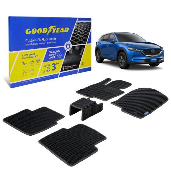 Goodyear Custom Fit Car Floor Liners for Mazda CX-5 2017-2021, Black/Black 5 Pc. Set, All-Weather Diamond Shape Liner Traps Dirt, Liquid, Rain and Dust, Precision Interior Coverage - GY004417