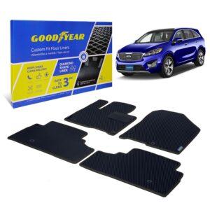 Goodyear Custom Fit Car Floor Liners for Kia Sorento 2016-2020, Black/Black 4 Pc. Set, All-Weather Diamond Shape Liner Traps Dirt, Liquid, Rain and Dust, Precision Interior Coverage - GY004419