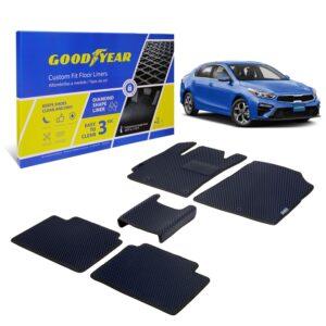 Goodyear Custom Fit Car Floor Liners for Kia Forte 2019-2022, Black/Black 5 Pc. Set, All-Weather Diamond Shape Liner Traps Dirt, Liquid, Rain and Dust, Precision Interior Coverage - GY004421