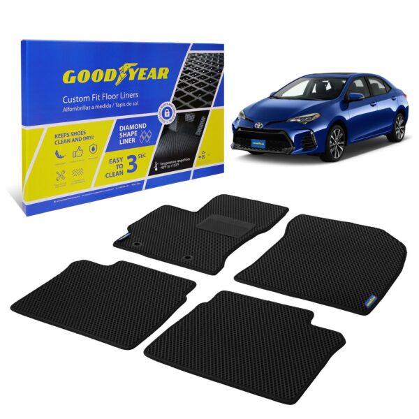 Goodyear Custom Fit Car Floor Liners for Toyota Corolla 2014-2016, Black/Black 4 Pc. Set, All-Weather Diamond Shape Liner Traps Dirt, Liquid, Precision Interior Coverage - GY004422