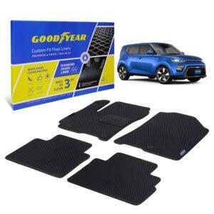 Goodyear Custom Fit Car Floor Liners for Kia Soul 2020-2022, Black/Black 4 Pc. Set, All-Weather Diamond Shape Liner Traps Dirt, Liquid, Rain and Dust, Precision Interior Coverage - GY004997