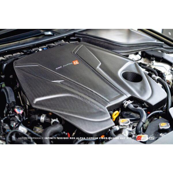 AMS Performance Infiniti Q50 / Q60 Red Alpha Matte Carbon Engine Cover